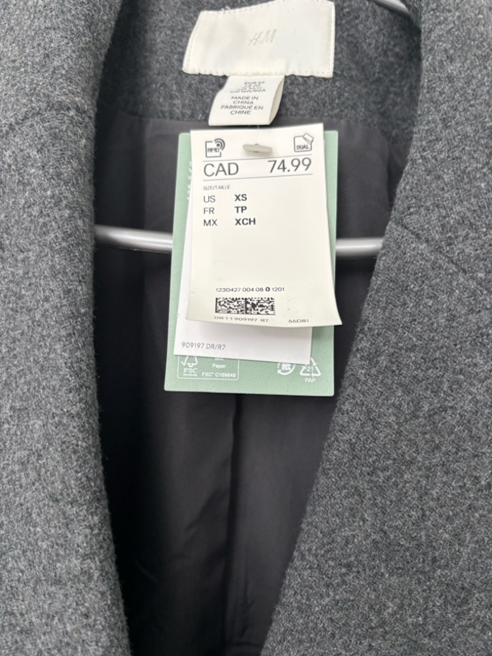 H&M Charcoal Gray Wool-Blend Coat - XS